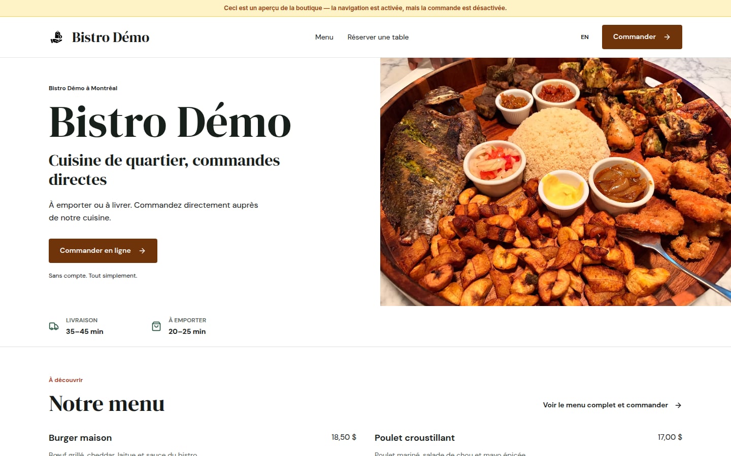 La vitrine Bistro Démo affichée dans Sellhand